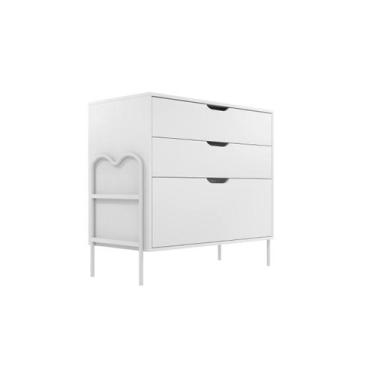 Imagem de Cômoda Oasis Retrô 3 Gavetas Marrom com Aço Preto - Lion Loja, branco