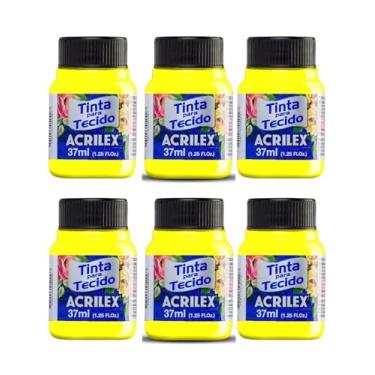 Imagem de Kit Com 6 Tintas Para Tecido Fluorescente Neon Acrilex 37ml Azul Vermelho Maravilha Verde Ouro Limão Fixação a Frio e Alta Cobertura Recomendado Para Tecidos De Algodão Sem Goma É Ideal Para Customização De Roupas, Decoração E Outras Aplicações Artísticas (Amarelo Limão 102)