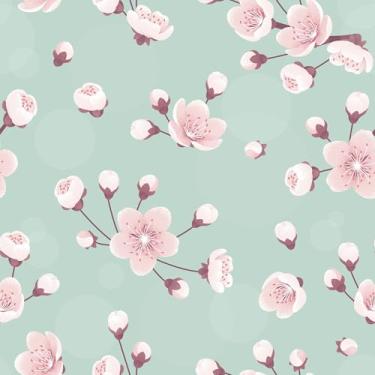 Imagem de Papel De Parede Adesivo Lavável Rosa Flor Floral Azul 3m