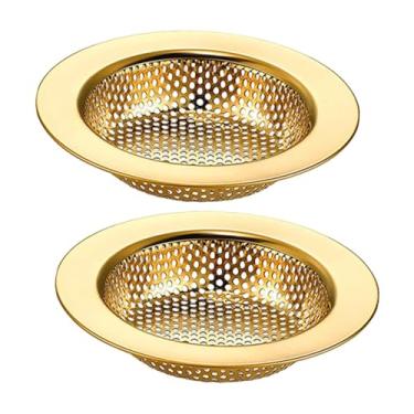 Imagem de WeiLaiKeQi Acessórios para filtro de de cabelo, rolha de pia redonda com borda larga, filtro de pia de cozinha para drenagem de lavanderia e banheiro, Ouro