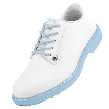 Imagem de ZHENSI Tênis de golfe feminino de couro com cadarço antiderrapante à prova d'água para caminhadas casuais ao ar livre, Azul, 36 BR