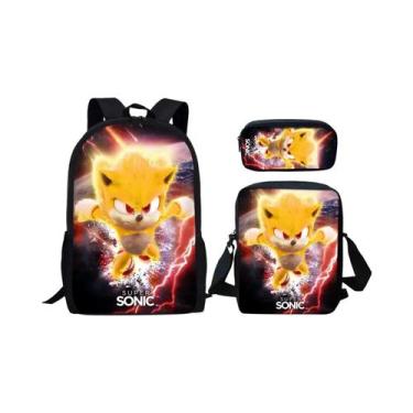 Imagem de Conjunto De Bolsa Escolar De Desenho Animado 3 Peças, Lancheira Sônica