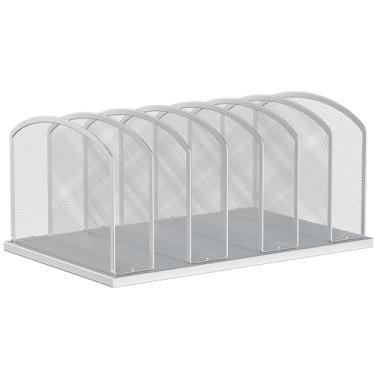 Imagem de MINDEPOT Organizador de arquivos de mesa, vertical, 7 seções, organizador de arquivos de malha, organizador de armazenamento de papel, para mesa, escritório, suporte de arquivos, prata