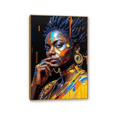 Imagem de Arte de parede afro-americana feminina imagem emoldurada em tela impressão em tela mulher negra pôster casa quarto banheiro decoração 45 x 30 cm (18 x 12 pol) Teakframe