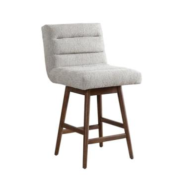 Imagem de Banqueta giratória Armen Living Elias marrom estofada de madeira maciça 66 cm com assento de tecido Morning Fog