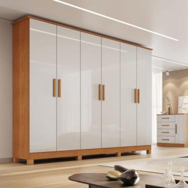 Imagem de Guarda Roupa Casal 6 Portas com Pés em MDF Nina Bianchi, Nature/Off Wh