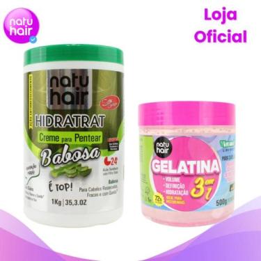 Imagem de Kit Creme para Pentear Babosa + Gelatina Natuhair 3 em 1 500G - Natuha