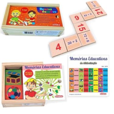 Imagem de Kit Educativo Cálculo e Leitura – Dominó de Multiplicação + Memória de Alfabetização – Carimbrás