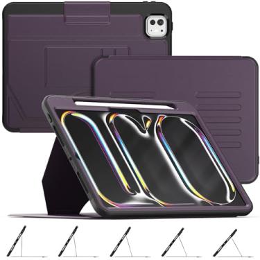 Imagem de HXCASEAC Capa magnética forte para iPad Pro 11 polegadas 2024 (M4), capa protetora de couro PU com suporte para lápis, suporte multiângulo, compartimentos para cartão para iPad Pro 11 5ª geração