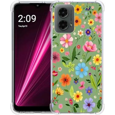 Imagem de Beaucov Capa para Moto G 5G 2024, lindas flores verdes proteção contra quedas capa à prova de choque TPU capa protetora de corpo inteiro resistente a arranhões para Motorola Moto G 5G 2024