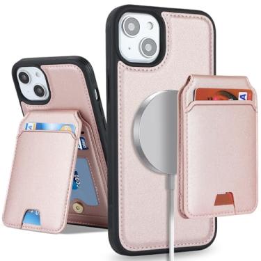 Imagem de SailorTech Capa para iPhone 14 com suporte para cartão de crédito mag seguro, capa de couro para iPhone 14 para celular carteira feminina compatível com mag segura destacável 2 em 1 para homens - rosa