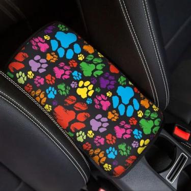Imagem de Qpednta Colorido Dog Paws Auto Console Capa de apoio de braço descanso de braço carro confortável capa de console de apoio de braço fácil de instalar moda interior automotivo universal para a maioria
