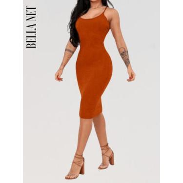 Imagem de Vestido Midi com Alcinhas Tecido Anarruga Vestido Tubinho Colado P ao 