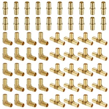 Imagem de (Pacote com 60) Acessórios Lidertik Pex Kit de Lote Sortido 1/2 Polegada Latão Crimpagem Conector Latão, 1/5.1 cm PEX Acoplamento Reto (pacote com 20), 1/5.1 cm PEX 90 Graus Cotovelo (pacote com 20),