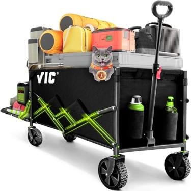 Imagem de VIC V1 vagão dobrável dobrável de 170 L, extensor extralongo, carrinho de praia resistente, 199 kg, dobrável, carroça utilitária de mercearia com bolso lateral para acampamento, jardim, esportes, V1