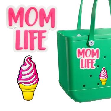 Imagem de Berloques para bolsa Bogg, pingentes de borracha decorativos para sacolas de praia, acessórios de inserção personalizados para bolsas Simply Southern e Bogg (mãe vida + iogurte congelado)