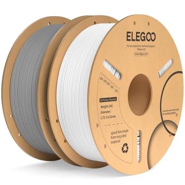 Imagem de ELEGOO Filamento PLA Plus 1,75mm Branco e Cinza 2KG, Filamento PLA+ de Impressora 3D mais Resistente e mais Forte Precisão Dimensional Pro +/- 0,02 mm, Carretel de 2 Unidades de 1kg (2,2lbs)