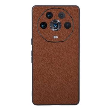 Imagem de Capas Compatível com Honor Magic 4 Ultimate,Design de grão levantado de superfície,Proteção contra queda,Anti impressão digital,Anti arranhões,Aparência de couro de imitação de plástico macio-Brown
