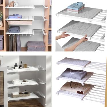 Imagem de Prateleira Inteligente Extensível Casa Cozinha Armário Geral Organizador Ajustável Multiuso  Branca 48x80