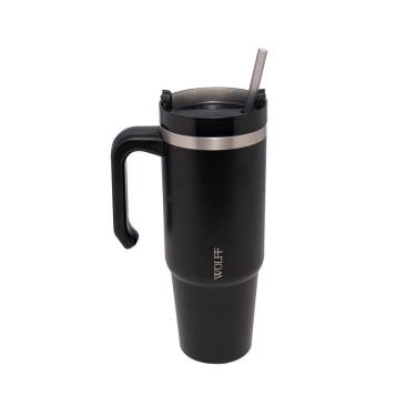Imagem de Caneca Térmica Wolff 890ml SlimTerm com Canudo, Parede Dupla e Base Ergonômica Preta 