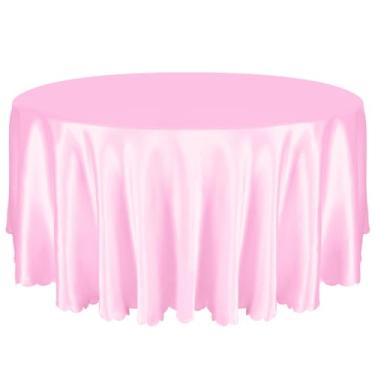 Imagem de Entsin 1 pacote com 1 toalha de mesa redonda de 3 m, toalha de mesa de cetim rosa para 8 a 12 lugares, toalhas de mesa sedosas laváveis e resistentes a rugas para decoração de festa de casamento