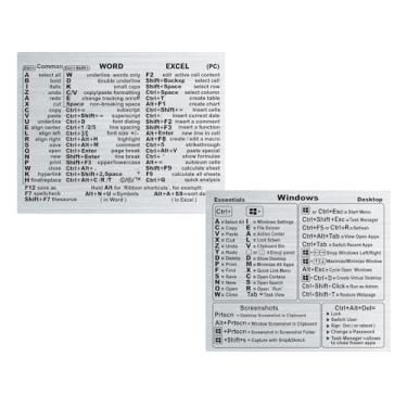 Imagem de Pacote de adesivos de atalho – 2 folhas de dicas para ferramentas de produtividade de sistema operacional e escritório | Prata | Guia de teclado de vinil durável de 90 x 70 mm