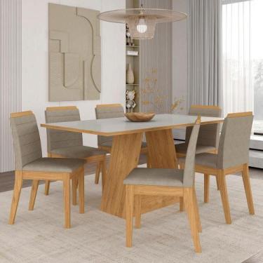 Imagem de Mesa Com 6 Cadeiras 1,60 Nápoles Cinam/off Whi/bege - Móveis Arapongas