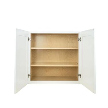 Imagem de Armário de cozinha de parede Hollywood Fabiani Design - 76,2 cm L x 30,5 cm P x 91,4 cm A, Shaker White - Moldura de madeira maciça, compensado de grau de gabinete de 1/2 polegada, portas de