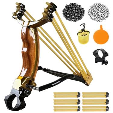 Imagem de RCZZSUWE Conjunto de estilingues profissionais para caça, caça de catapulta e estilingue para adultos, tiro tático de pulso de alta velocidade com bolas de munição, elásticos de substituição, alvo