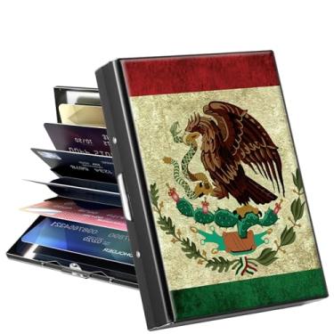 Imagem de GYSYSQSH Carteira de metal para mulheres, homens e meninas, com bloqueio de RFID, fino porta-cartões de crédito de alumínio, Bandeira mexicana vintage mexicana, Credit Card Holder, Minimalista