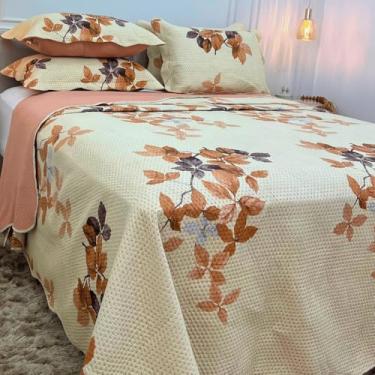 Imagem de Kit Cobre Leito Colcha Casal 3 Peças Estampada Florida Matelado Dupla Face Percal Cama Box(Siena)
