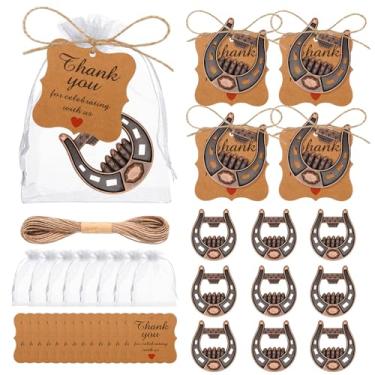 Imagem de 25 peças vintage sapatos de cavalo abridor de garrafas com etiquetas Kraft, decoração de lembrancinhas de ferraduras de metal da boa sorte para chá de panela de casamento (25)