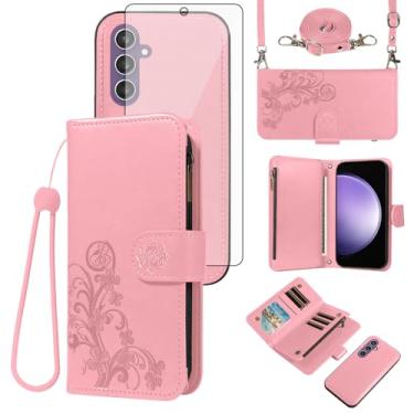 Imagem de Asuwish Capa de telefone para Samsung Galaxy S23 FE 5G carteira com zíper magnético destacável com protetor de tela de vidro temperado alça transversal porta-cartões flores S 23 EF S23FE 23S mulheres