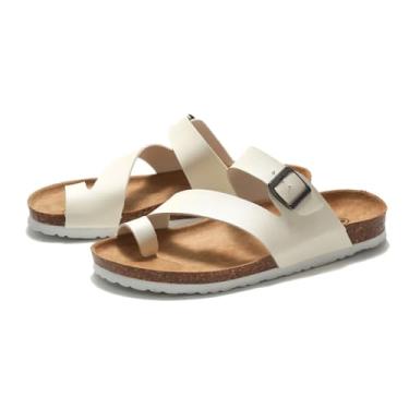 Imagem de Sandálias Ortopédicas Para Homem, Sandálias Ortopédicas Slip-On Para Homem Em Cortiça Com Biqueira Clipe E Joanete Corretor, Verão Com Tiras De Fivela De Metal Ajustáveis, Para Alívio Dor(White,41 EU)
