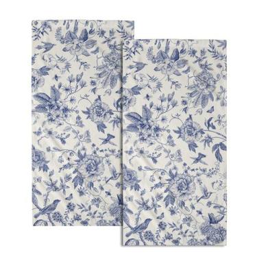 Imagem de Toalha de mão Giwawa Chinoiserie Flowers Blue Leaves, conjunto de 2