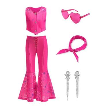 Imagem de Fantasia de cowgirl ZaPlute Pink de 5 a 12 anos com 6 peças para menin