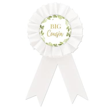 Imagem de Broche branco de crachá de folha de flandres de primo grande, broches de botão de revelação de gênero verde para menino, fita de irmão para ser, botões de roseta de folhas de eucalipto, presentes para