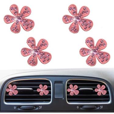 Imagem de 4 peças de clipes de ventilação de margarida brilhante, purificadores de ar fofos margaridas, difusor com pingente de decoração de interiores de strass, acessórios de decoração de diamante para