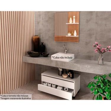 Imagem de Conjunto de Banheiro Balcão c/ Rodizios BN3603 s/ Cuba 80cm e Armário c/ Espelho BN3614 Amendoa/Marmore Branco - Tecno Mobili