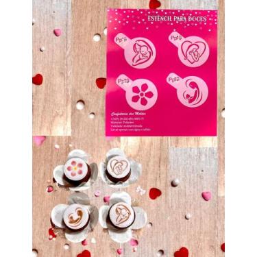 Imagem de PP19 Kit com 4 mini estêncils dia das mães para confeitaria e artesana
