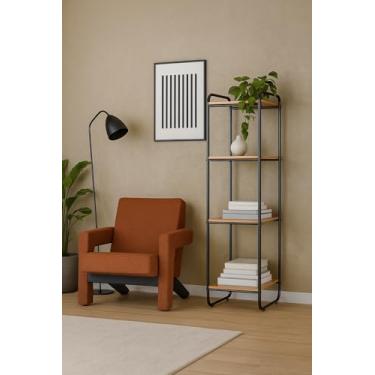 Imagem de Estante Organizadora Home Office Multiuso Criare Guarda Volume Estilo Industrial Escritório Quarto Sala de Jogos (Nature com Preto)