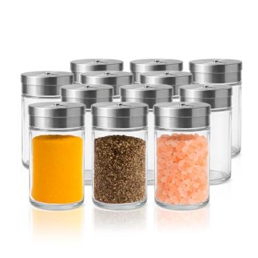 Imagem de kit 12 pote porta tempero condimento vidro inox 100Ml multiuso saleiro pimenteiro dosador