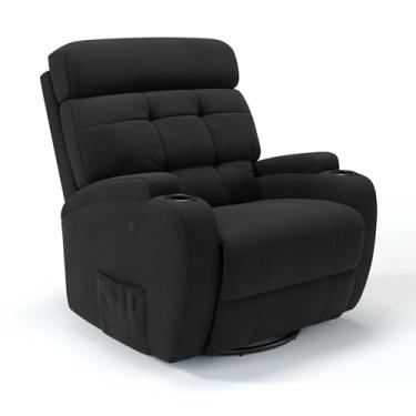 Imagem de Poltrona do Papai Reclinável Elétrica Giratória e Balanço em Linho Massagem (Preto)