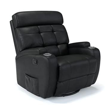 Imagem de Poltrona do papai Reclinável Manual Com base Giratória e Balanço em Couro Bovino (Preto)