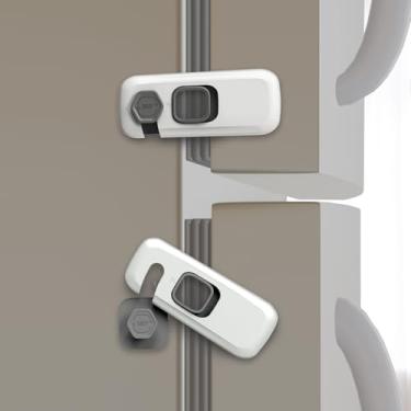 Imagem de Pacote com 5 fechaduras de geladeira à prova de crianças, travas de porta de geladeira francesa, travas de segurança para bebês para armário, gavetas, máquina de lavar louça, forno, armário, adesivo