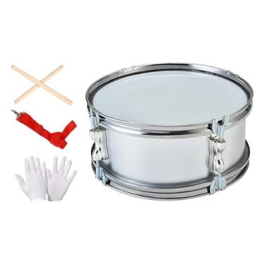 Imagem de Dynwave Caixa de 11" com luvas, instrumento de percussão leve e portátil com alça ajustável e baquetas para meninos meninas, Cinza Prateado