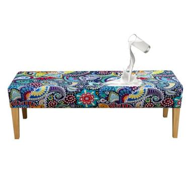 Imagem de EVOLLER Capa de banco impermeável para sala de jantar com 137 cm de comprimento, estilo boêmio, retangular, para banco de mesa, quarto, sala de estar, lavável