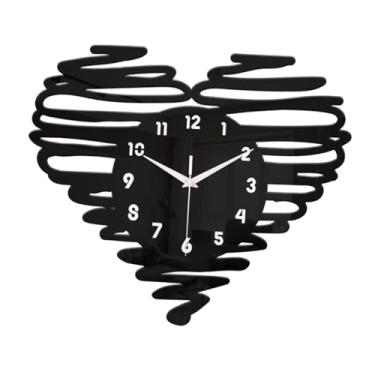 Imagem de Bothyi Relógio de parede em formato de coração, relógio decorativo analógico com movimento silencioso, decoração para casa, inauguração de casa, sala de, Preto