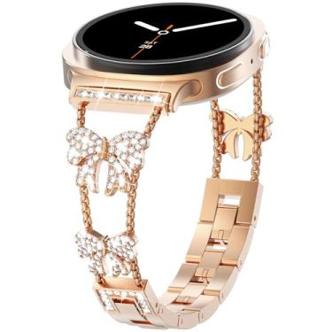 Imagem de Surace Compatível com Samsung Galaxy Watch 8 de 40 mm e 44 mm/Galaxy Watch 8 Classic de 46 mm, pulseira de metal elegante com laço de diamante e strass para Galaxy Watch8