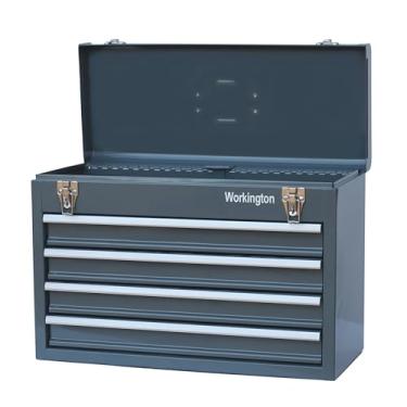 Imagem de Workington Baú de ferramentas de metal portátil com 4 gavetas, armário de ferramentas de 50 cm com 4 gavetas com corrediças de gaveta de rolamento de esferas, organizador de caixa de armazenamento de
